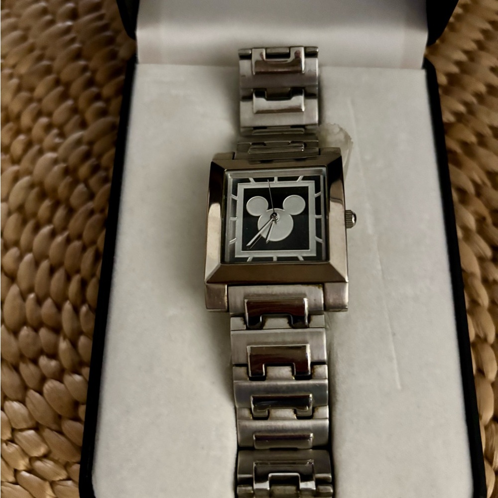 Disney Timeworks Men’s Quartz Watch with Square Face and Linked Bracelet